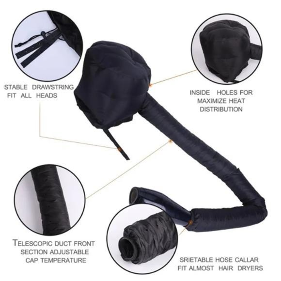 Hair Dryer Bonnet, Soft Hood Hair Drying Adjustable Dryer Cap & Free Bobby Pins! - Picture 5 of 8